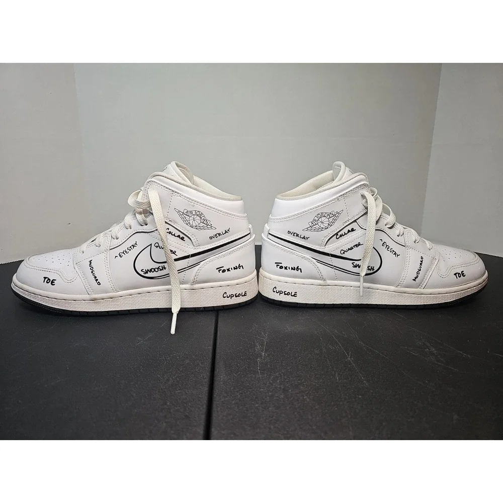 Nike Air Jordan 1 Mid GS Schematics White Black DQ1864-100 Women's 7
